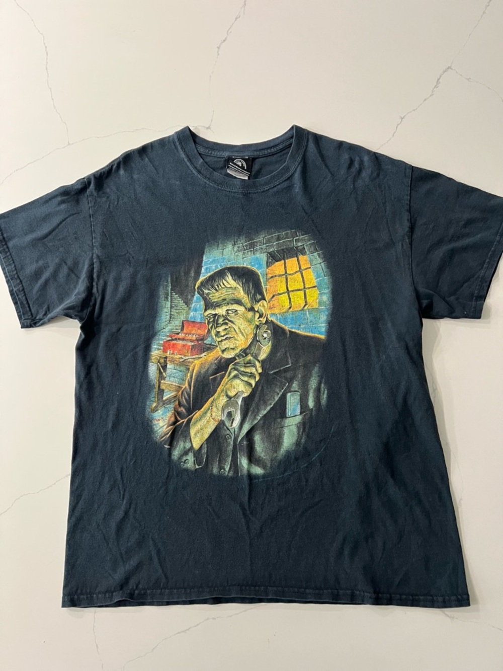 VINTAGE Shirt Movie Frankenstein Illustration Character Black Size Large 90s